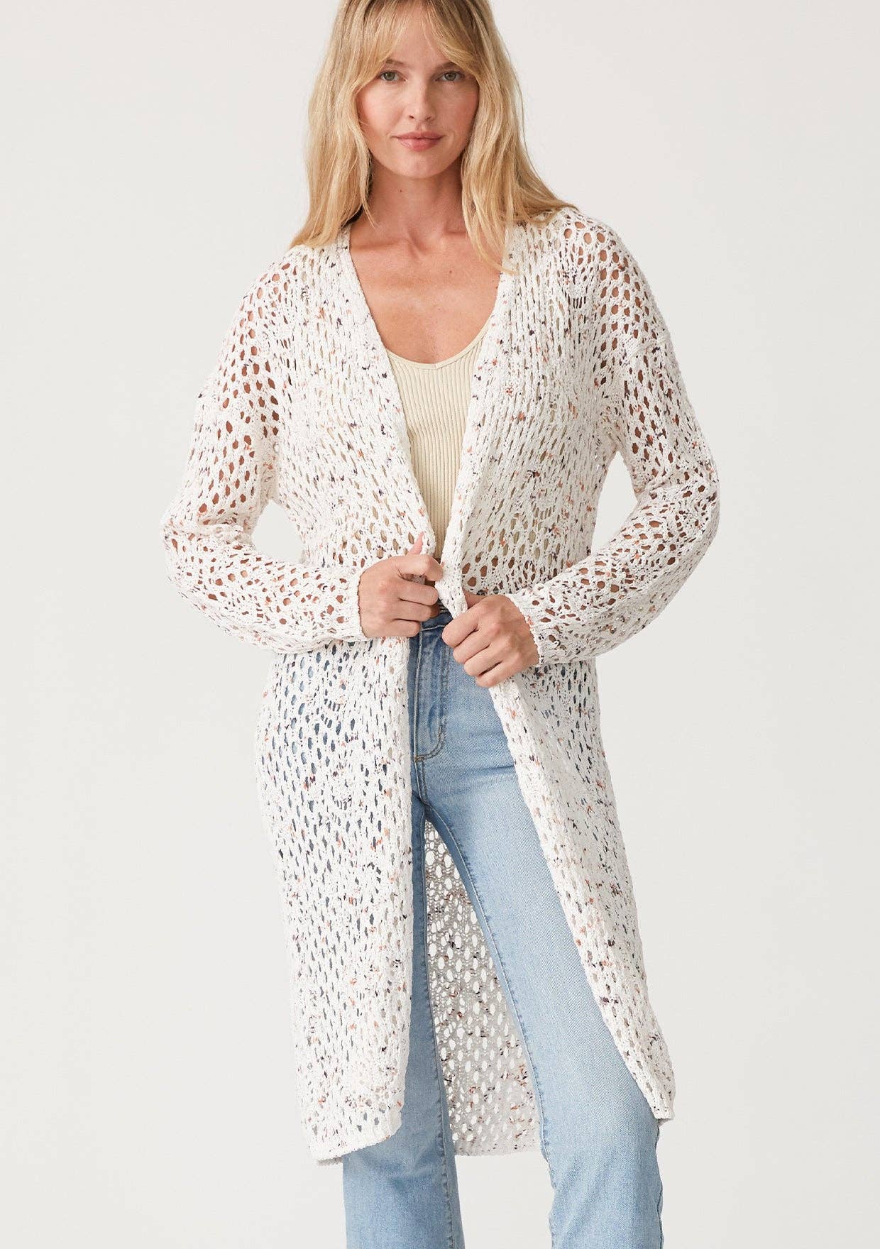 Long Sleeve Crochet Open Knit Cardigan