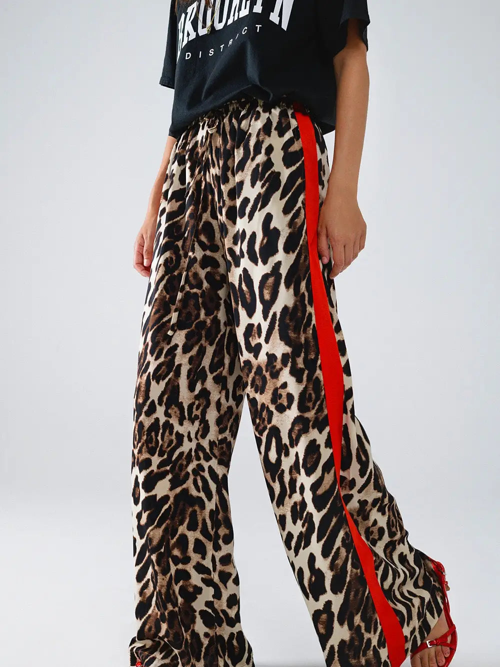 Leopard Straight Pants with Stripes