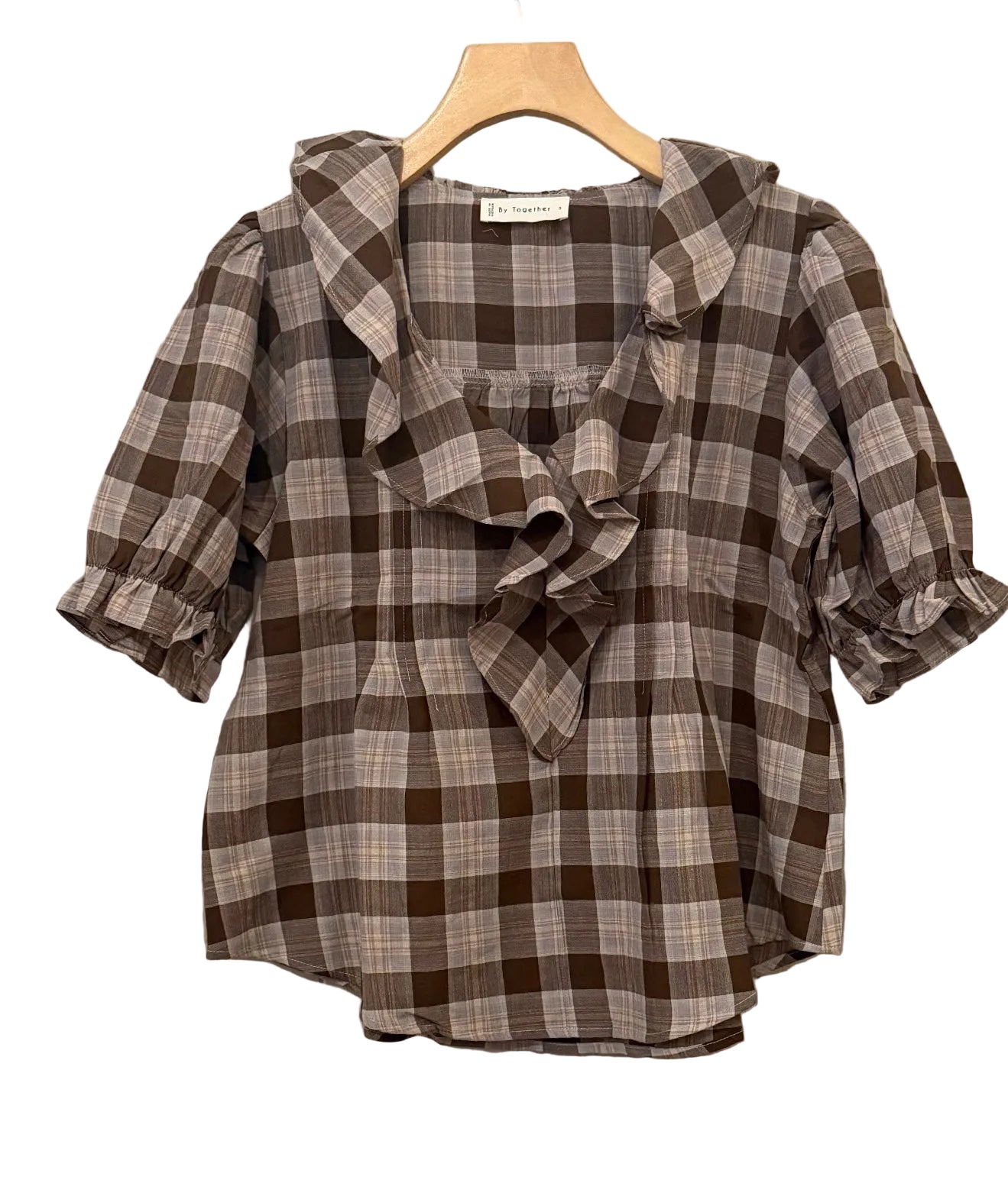by Together Plaid Ruffle Vneck Top