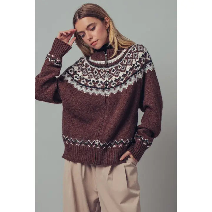 Nordic Patter Zipper Cardigan