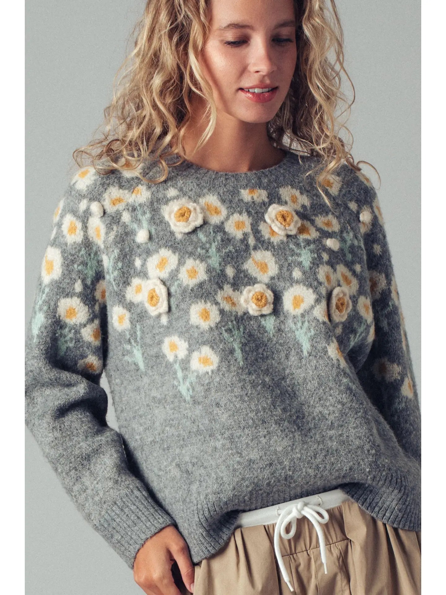 Embossed Floral Knit Sweater