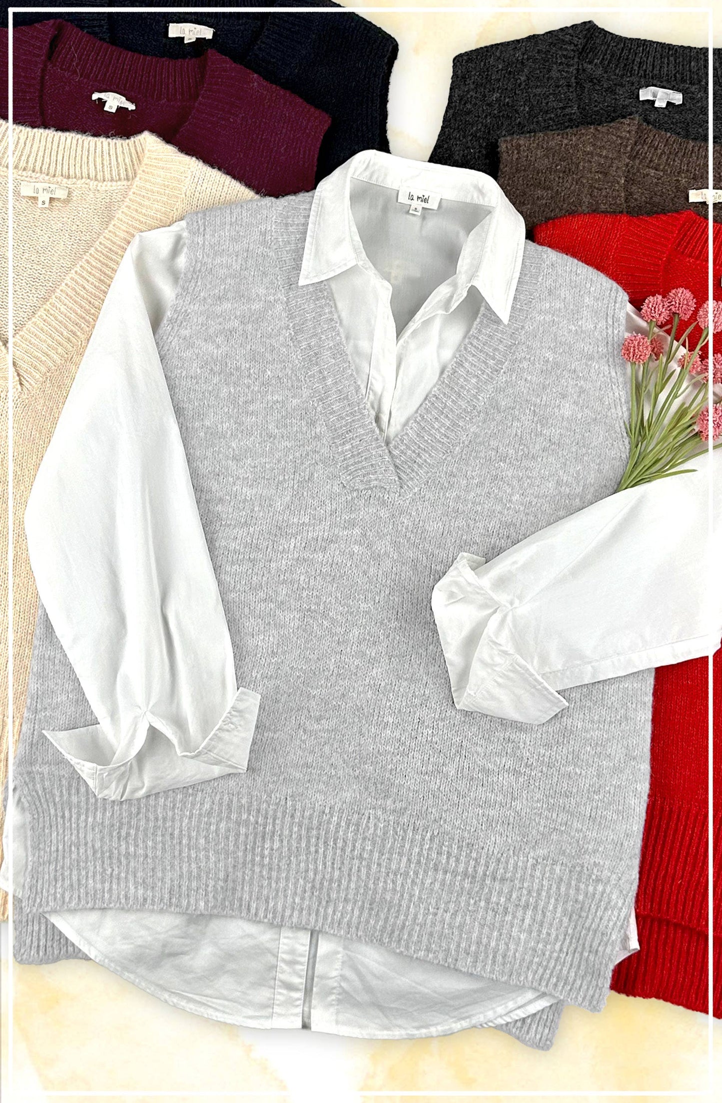 MCS3589-Oversized Soft Knit Sweater Vest with Side Slit