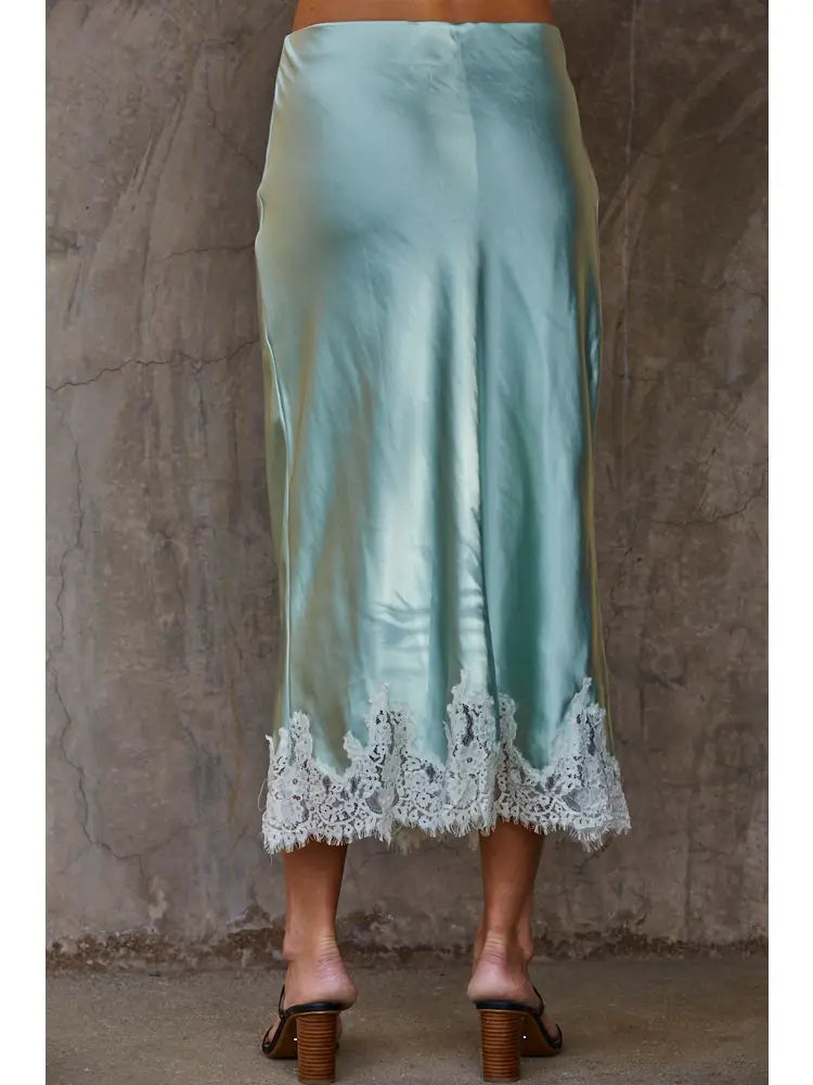 By Together Satin Midi Skirt with Lace
