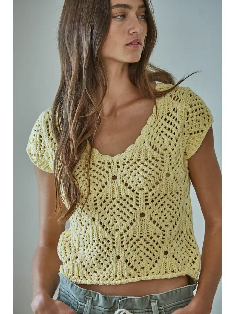 By Together Vera Crochet Round Sweater Top