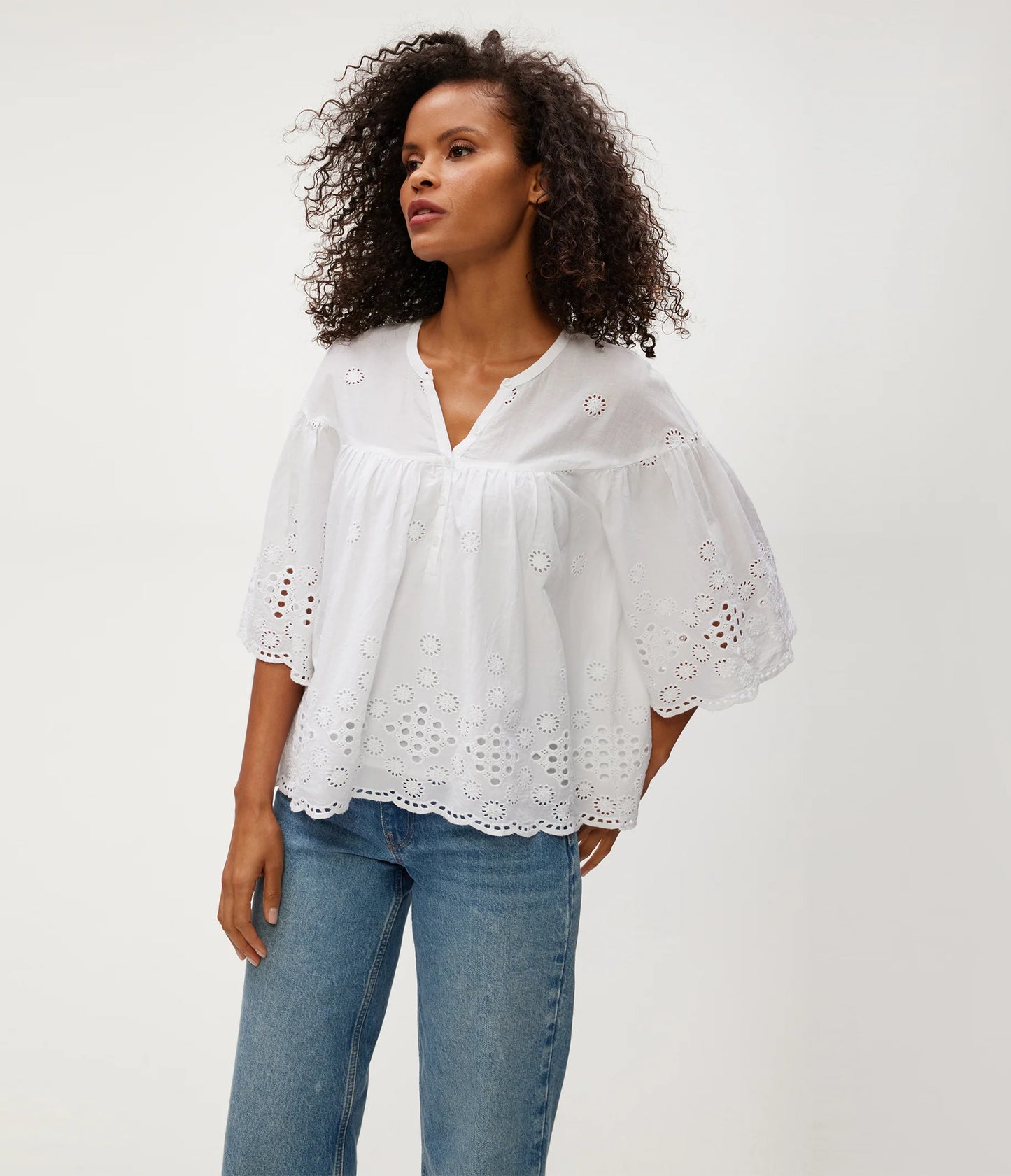 Michael Stars Gloria Eyelet Flutter Top