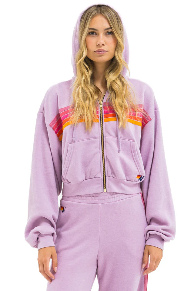 Aviator Nation 5 Stripe Cropped Zip Hoodie