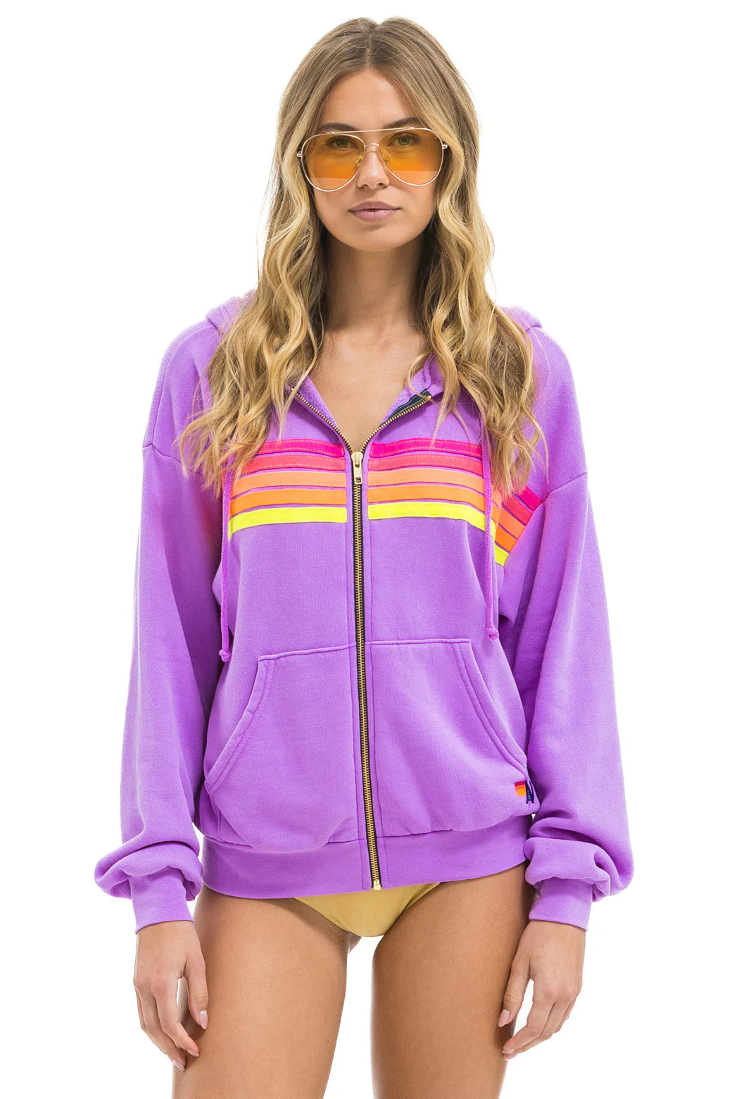 Aviator Nation 5stripe Relaxed Zip Hoodie