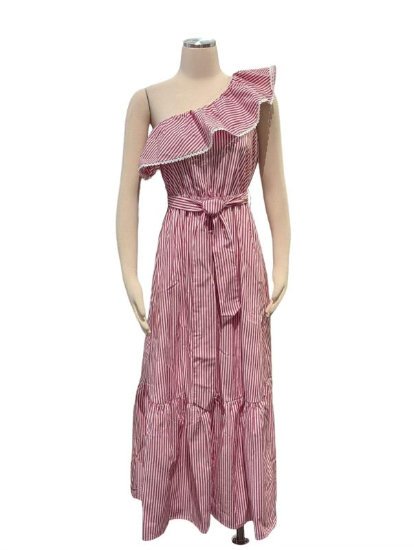 Skies Are Blue Striped One Shoulder Dress 99825