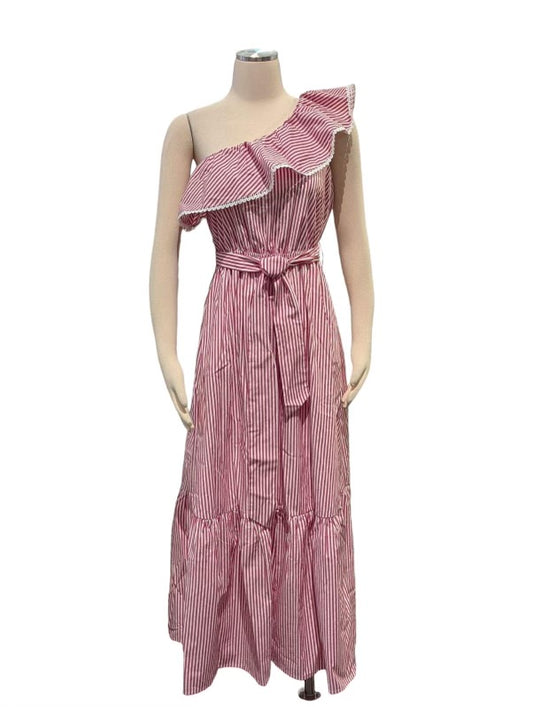Skies Are Blue Striped One Shoulder Dress 99825