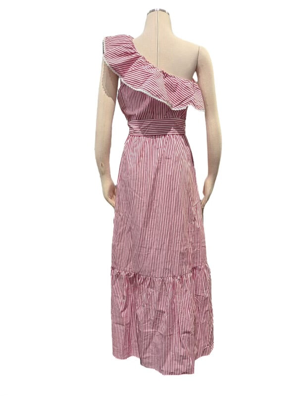 Skies Are Blue Striped One Shoulder Dress 99825