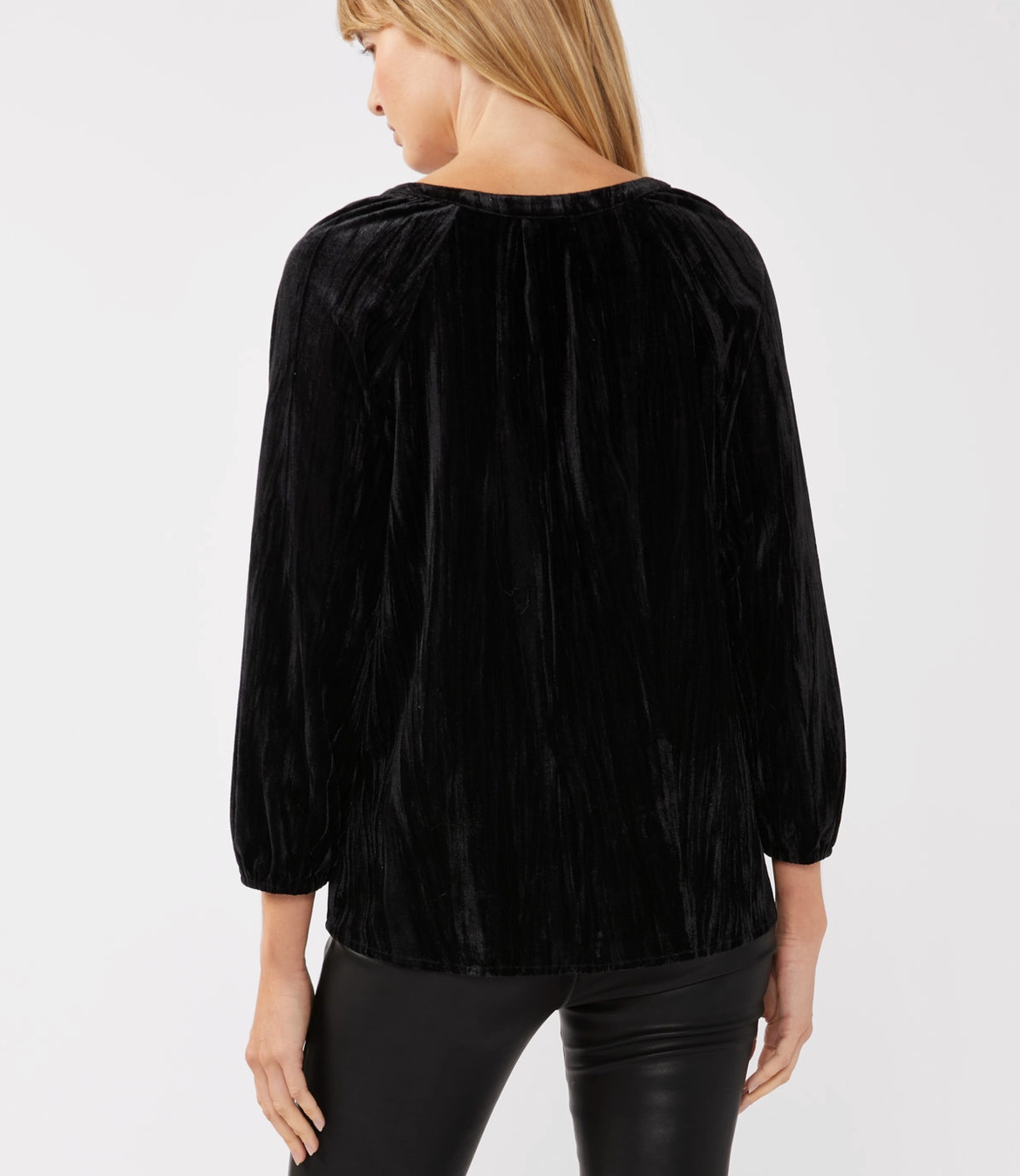 Lovestitch Velvet Button Front V-Neck Blouse