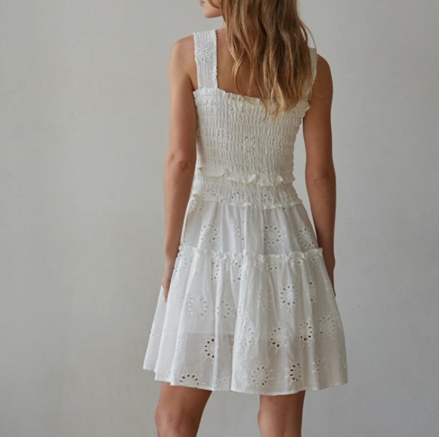By Together Cotton Eyelet Smocked Mini dress
