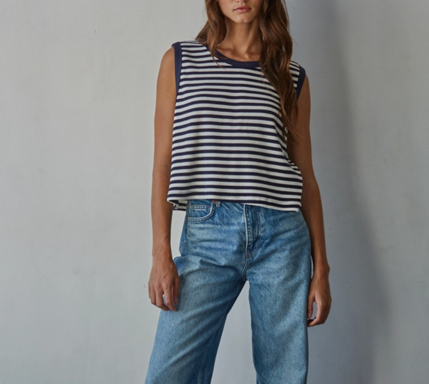 By Together Cotton Striped Ribbed Tank