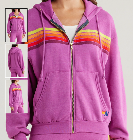 Aviator Nation 5 stripe Relaxed Zip Hoodie