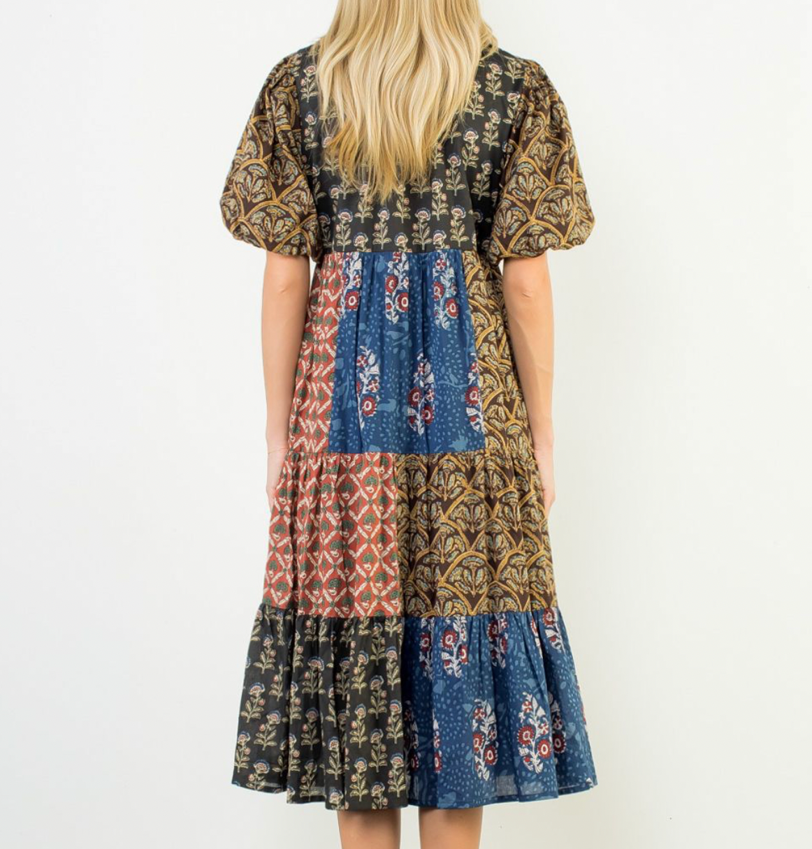 Puff Sleeve mixed floral tiered dress