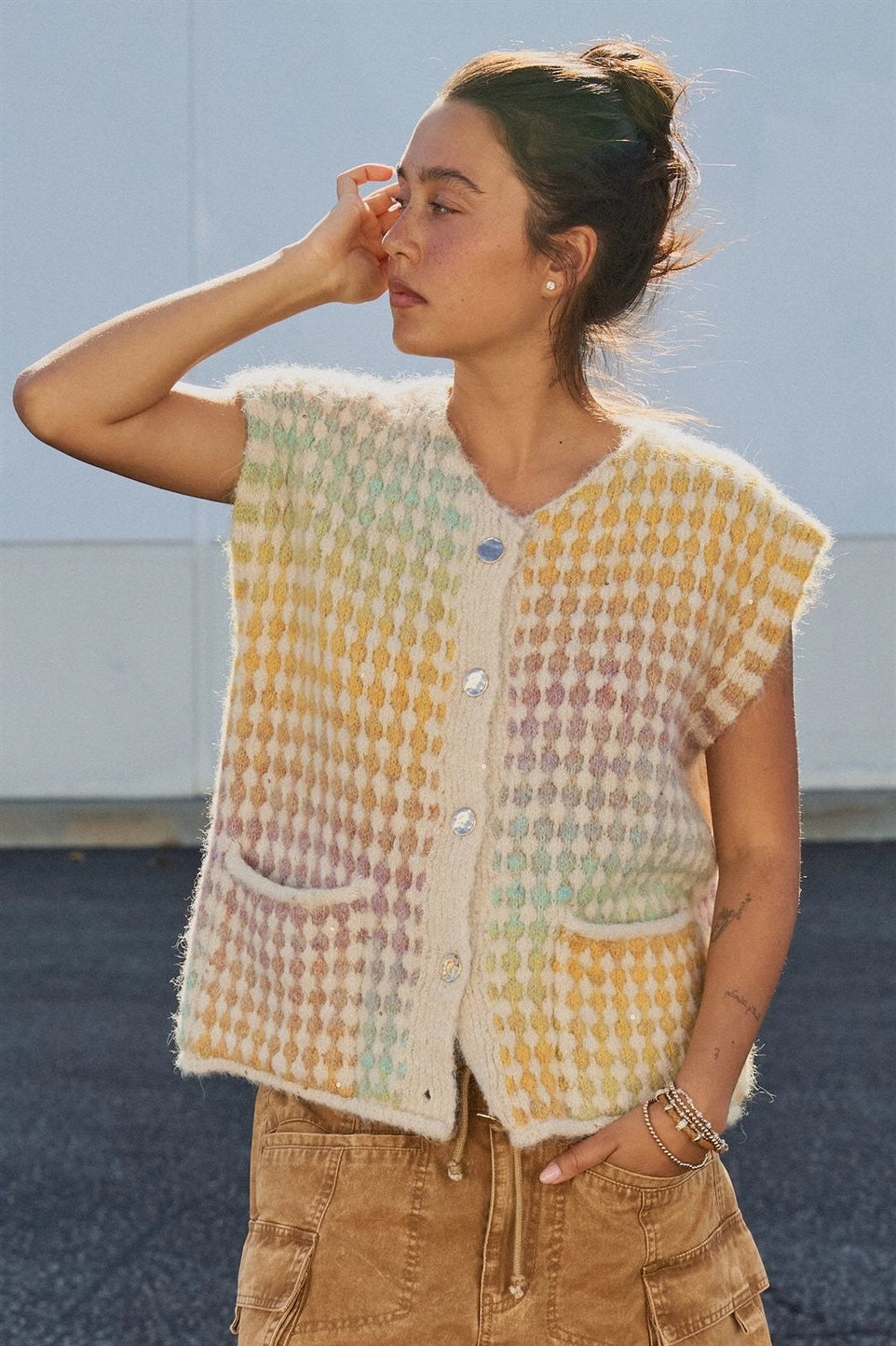 UD Popcorn Knit Button Sweater Vest