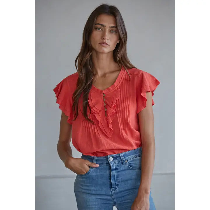 By Together Linen Cotton Button Vneck Top