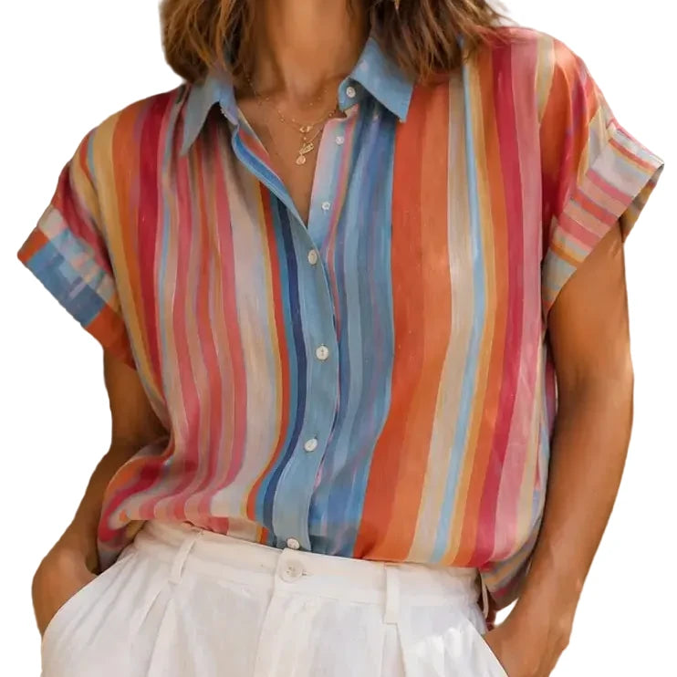 Lotta Striped Tencel Button Up Top