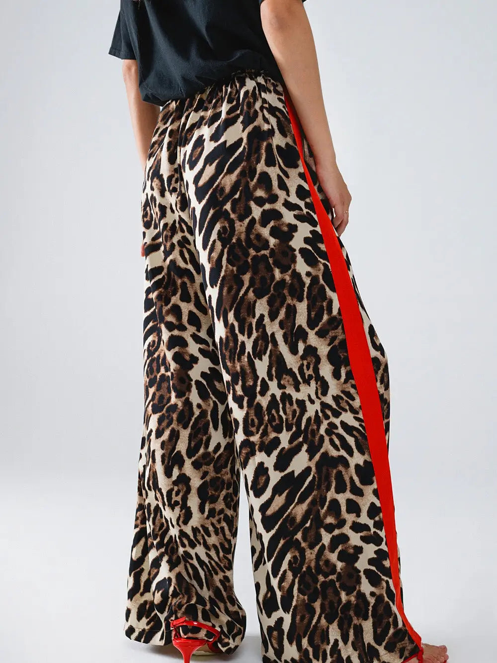 Leopard Straight Pants with Stripes