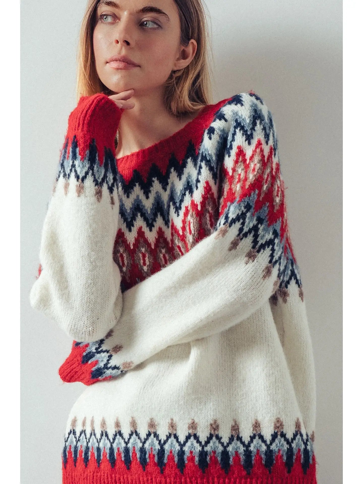 Wool Blend Fair Isle Knit Sweater