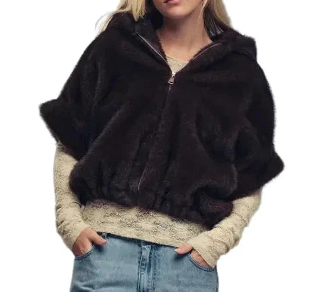 Faux Fur Hooded Cropped Jacket
