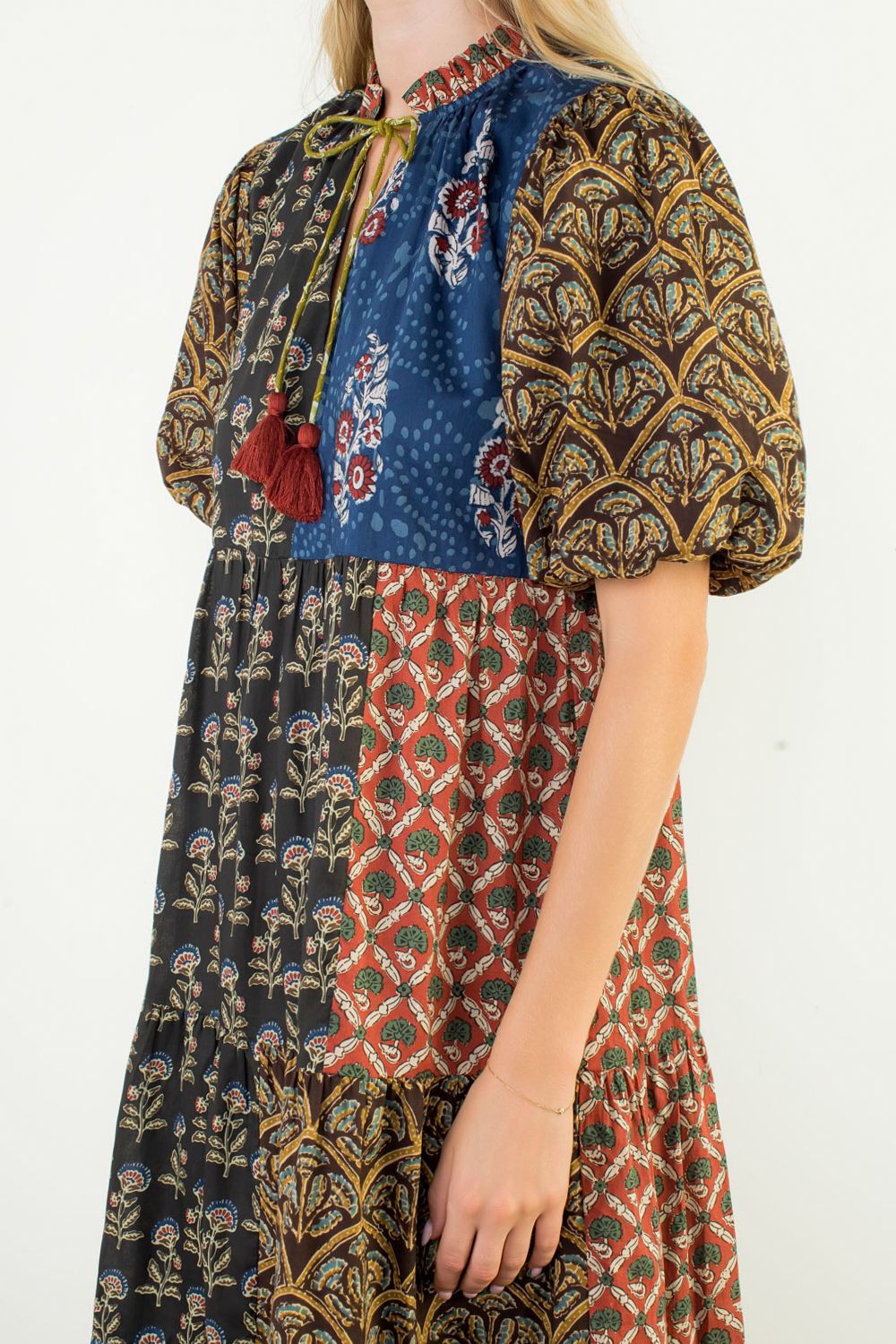 Puff Sleeve mixed floral tiered dress