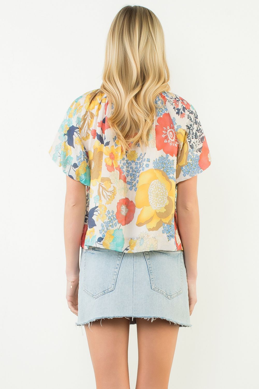 THML Floral Bubble Sleeve Top