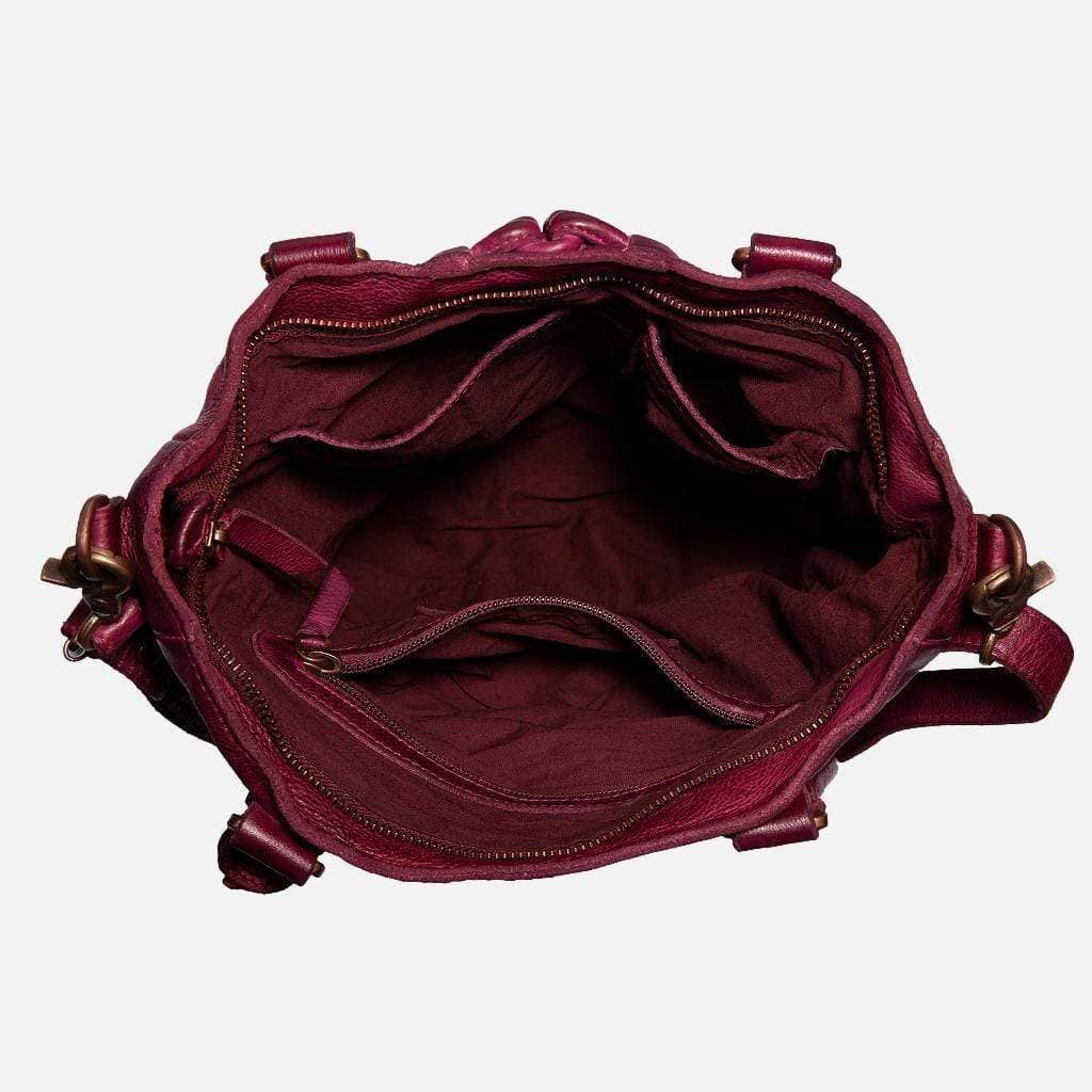 Meekes | Braided Leather Shoulder Bag with Strap and Pockets