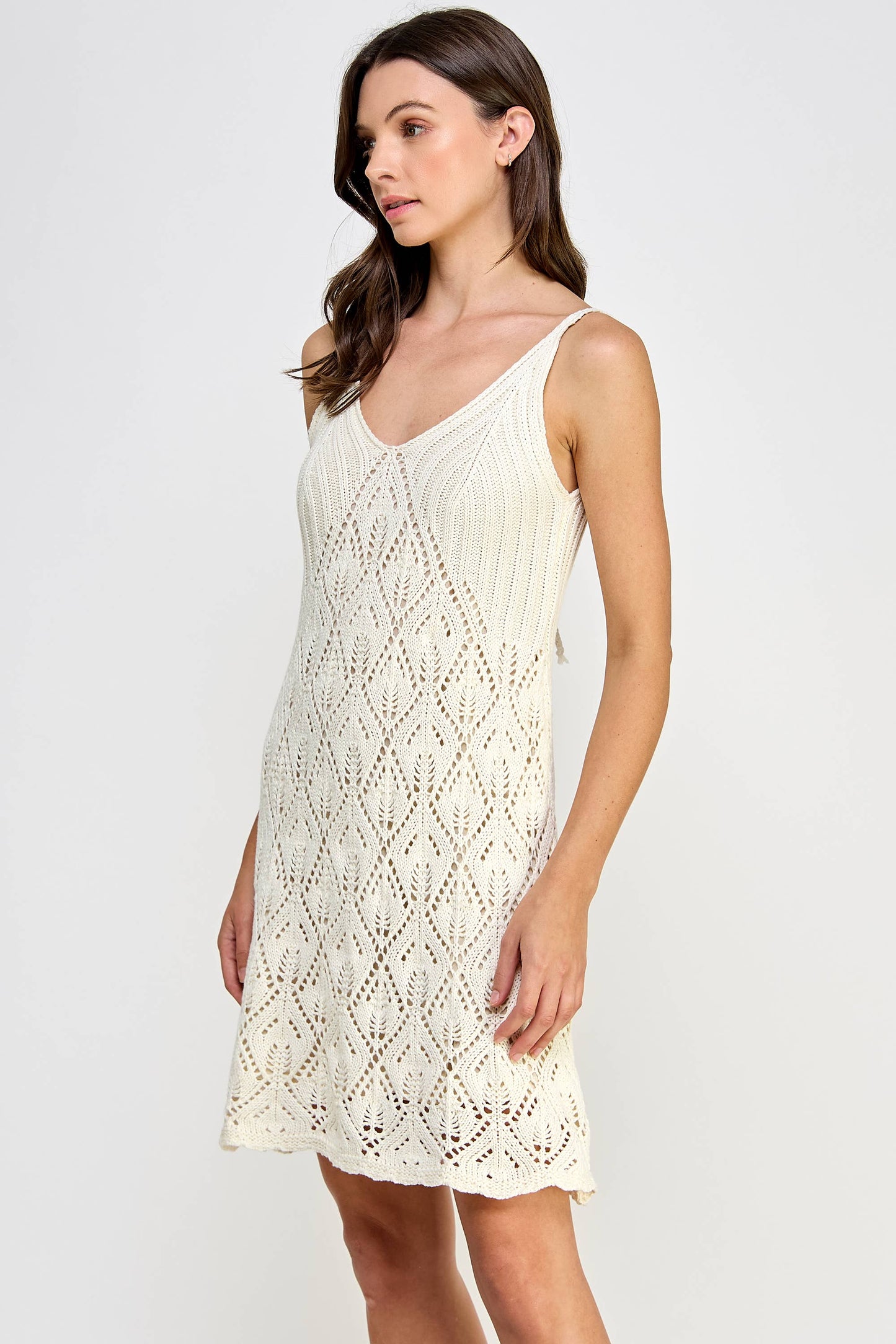 KD-1562-6 CROCHET MINI DRESS CREAM