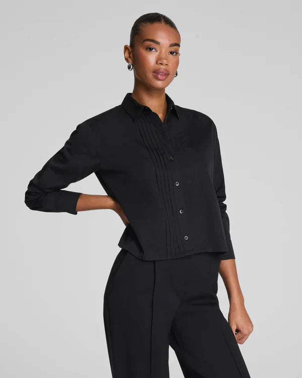 Spanx Poplin Pintuck Button Up Shirt