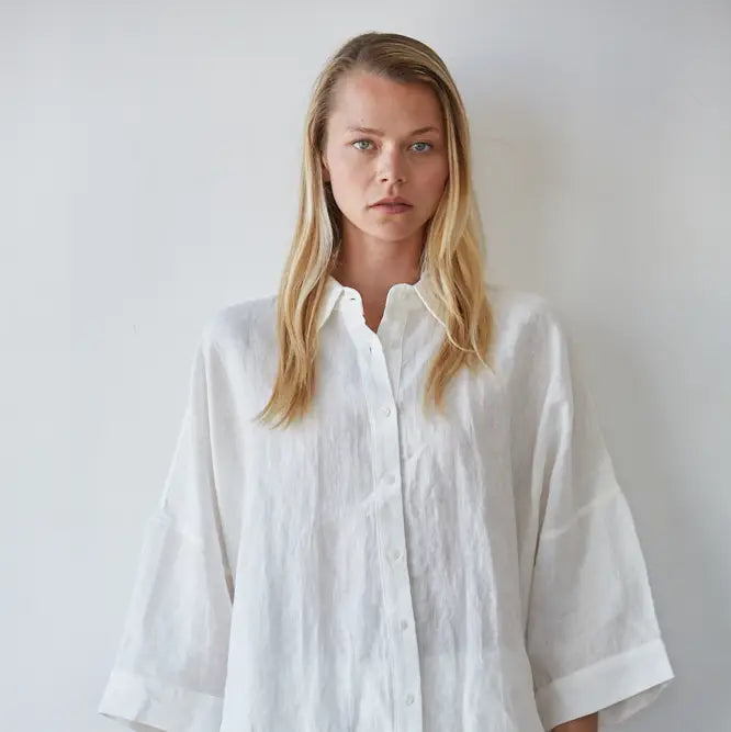 By Together Linen 3/4 Button Top