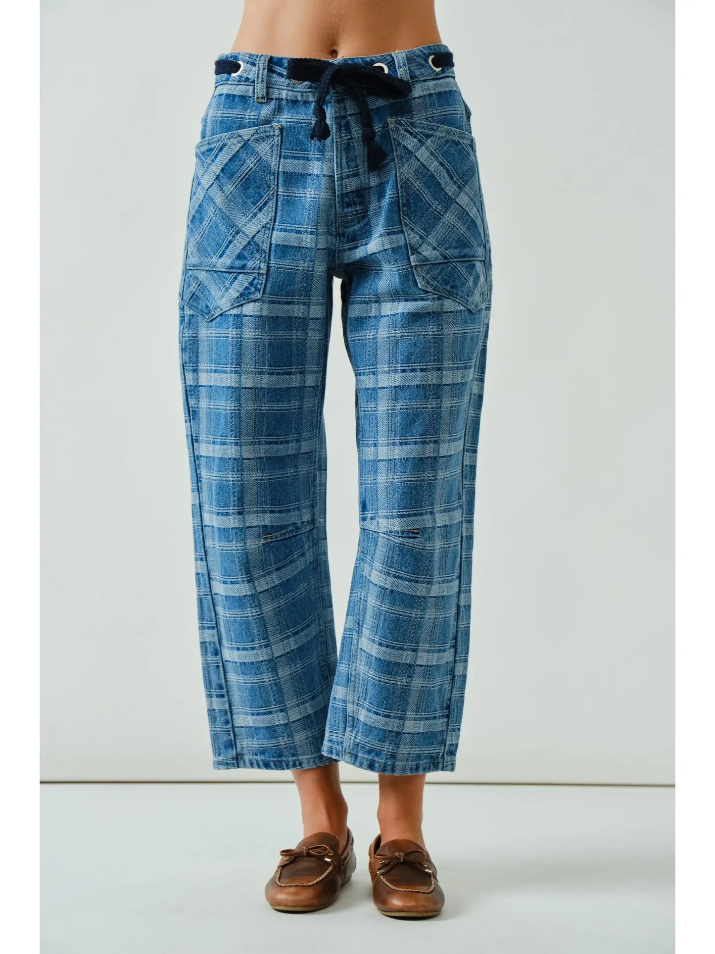 Aaron Amber Plaid Semi Barrel Jean