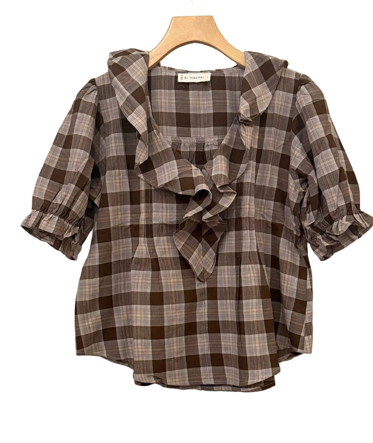 by Together Plaid Ruffle Vneck Top