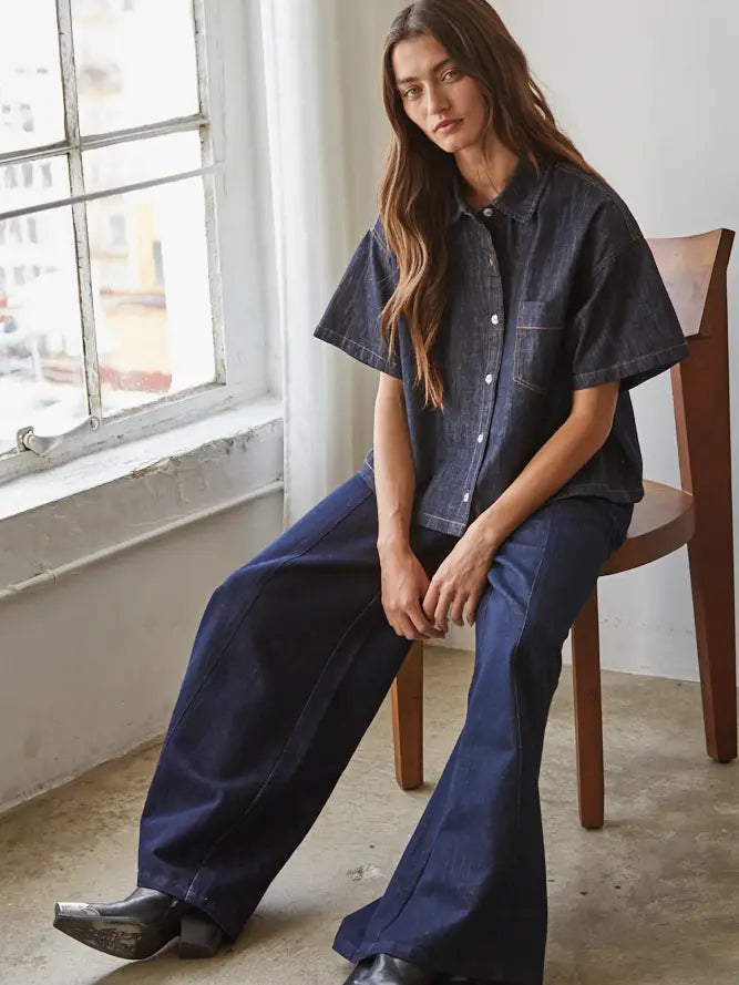 By Together Vane Short Sleeve Denim Top