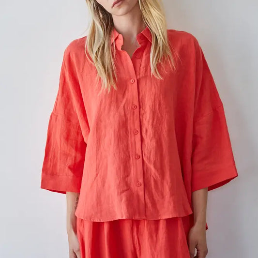 By Together Linen 3/4 Button Top
