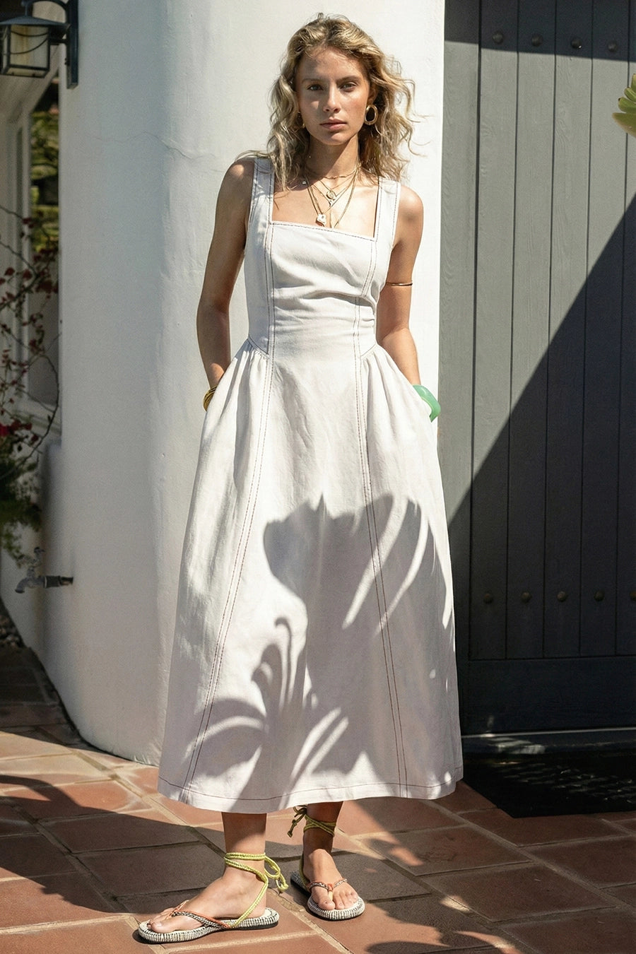 Linen Contrast Stitch Dress