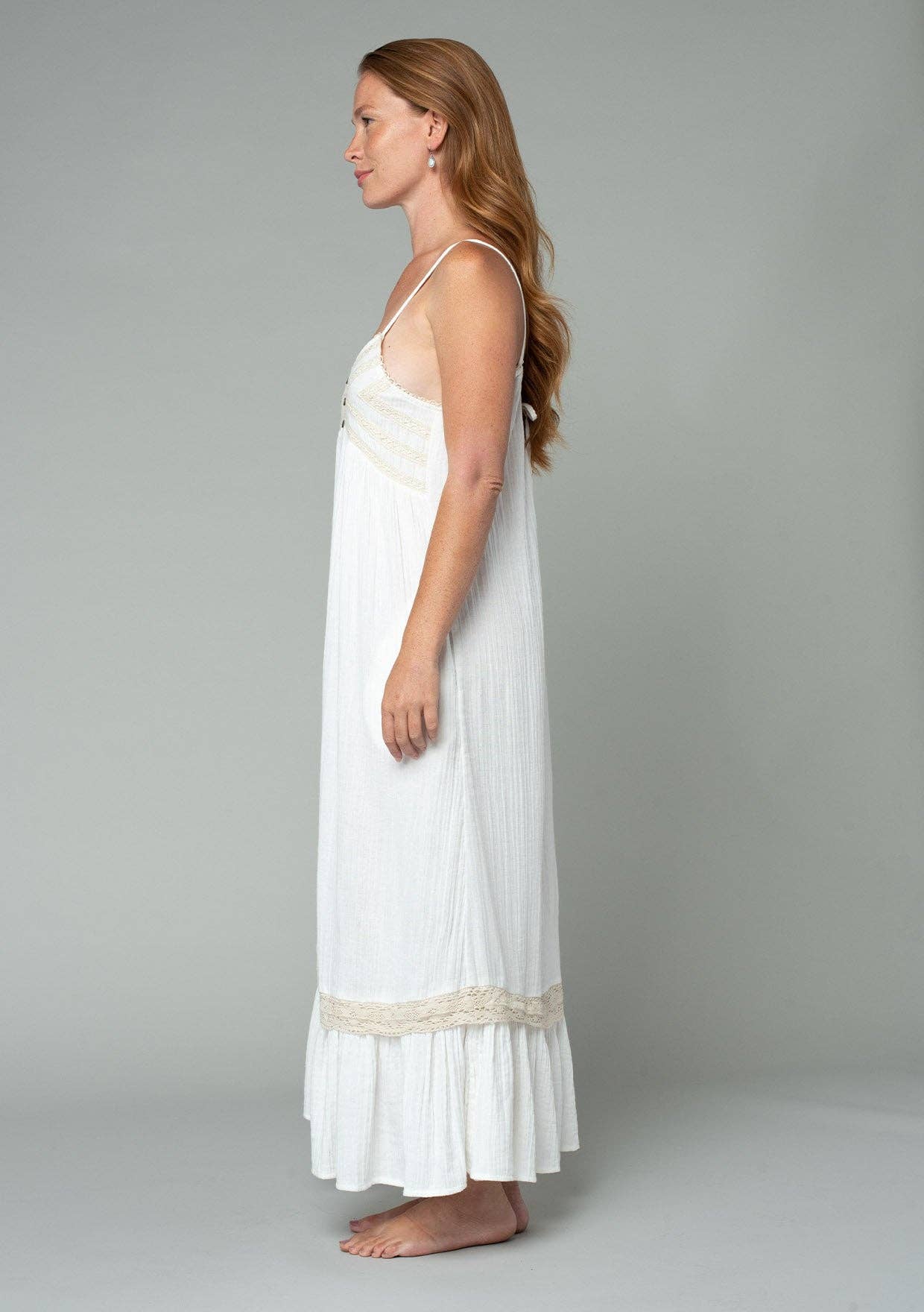 Cotton Sleeveless Crochet Trim Maxi Dress