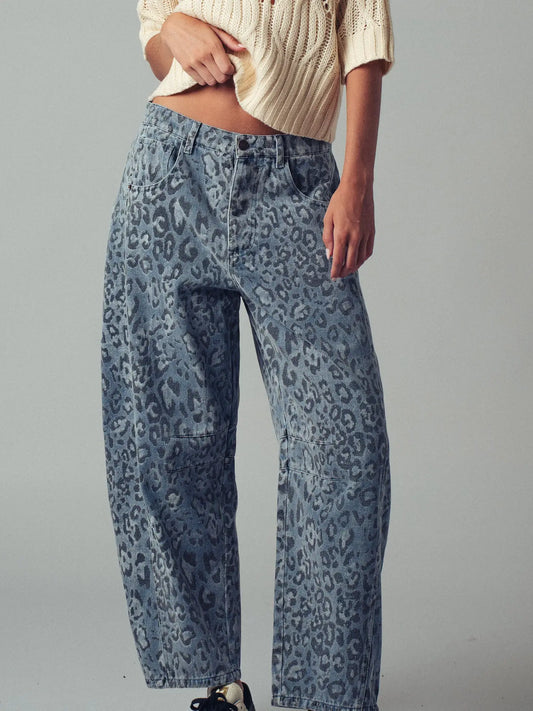 Leopard Camo Denim Barrell Jean