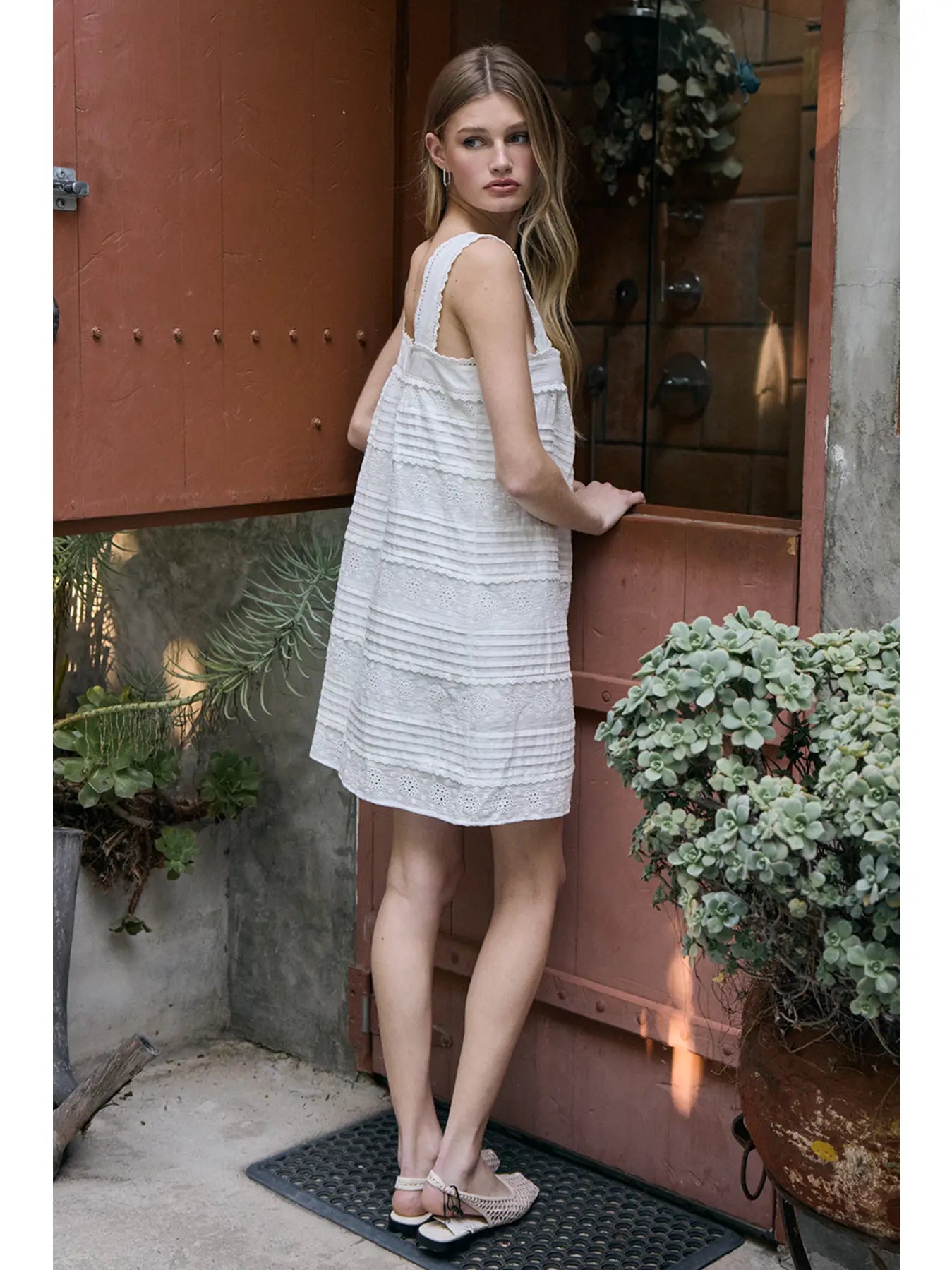 Jenni Eyelet Lace Pintuck Mini Dress
