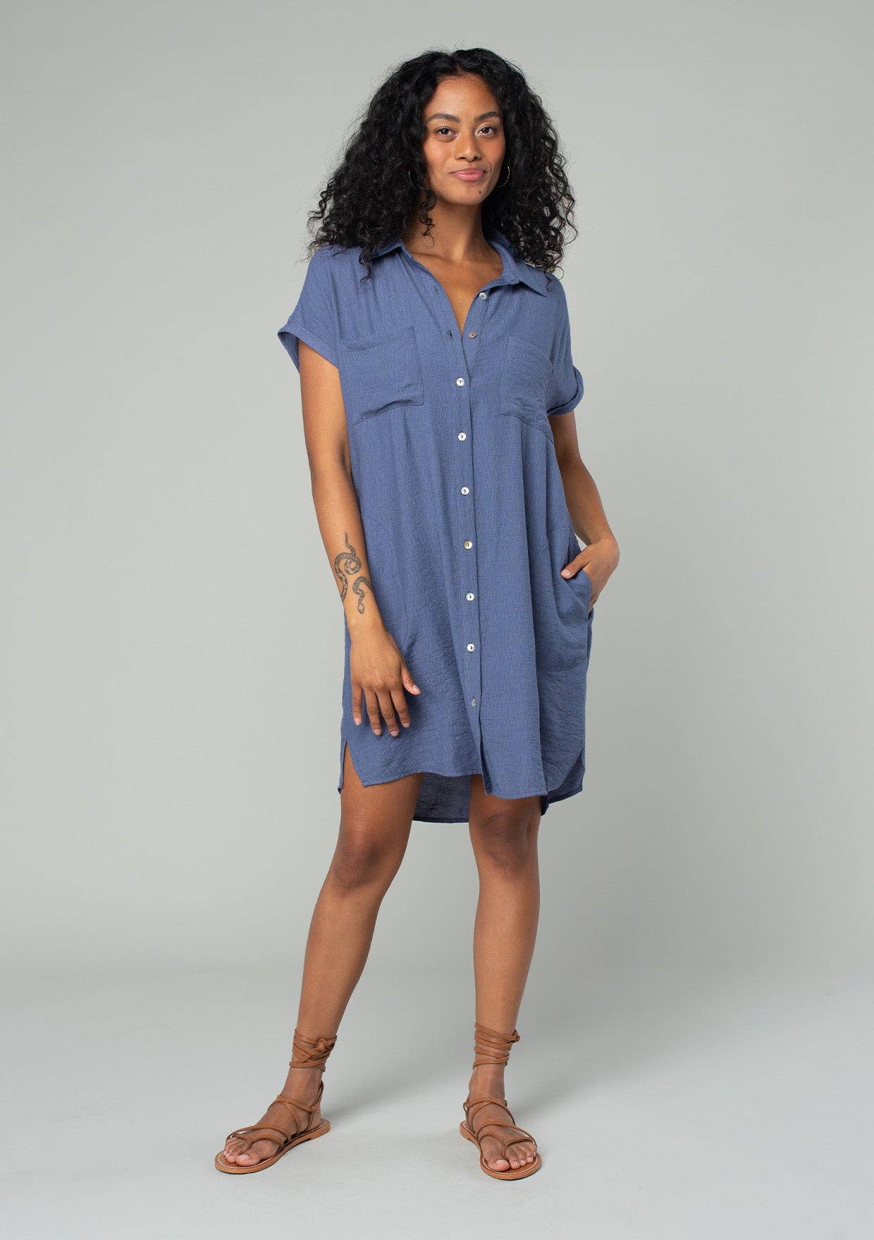 Short Dolman Sleeve Button Down Mini Shirt Dress