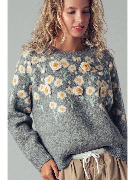 Embossed Floral Knit Sweater