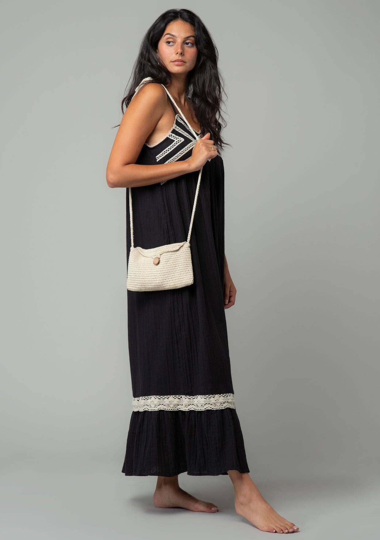 Cotton Sleeveless Crochet Trim Maxi Dress