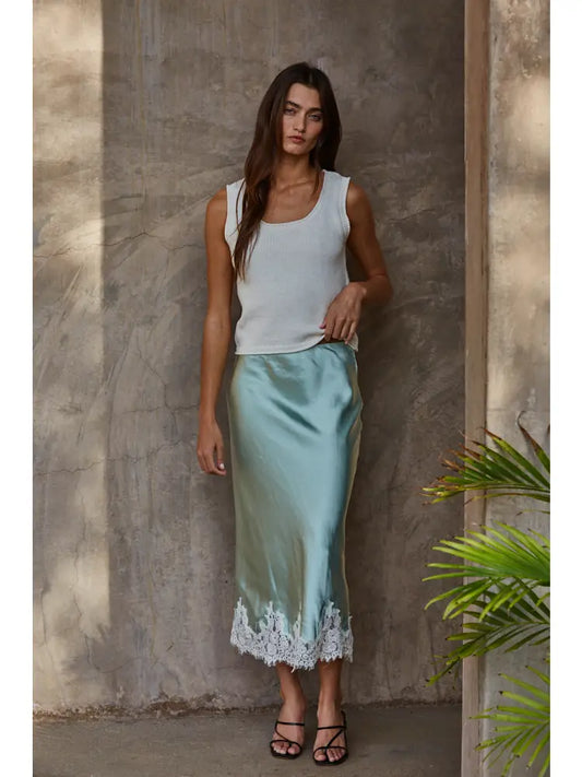 By Together Satin Midi Skirt with Lace