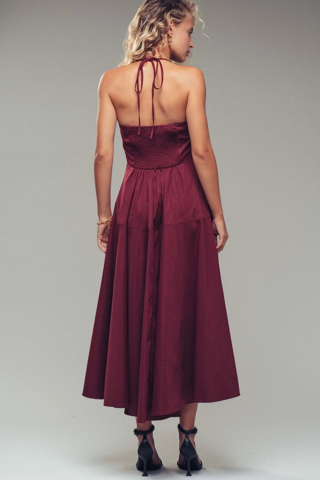 Burgundy Halter Midi Dress