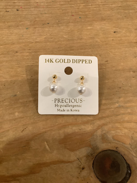 14K Gold Dipped Pearl Dangle Earrings