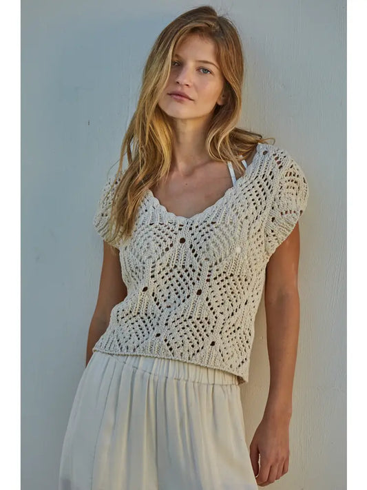 By Together Vera Crochet Round Sweater Top