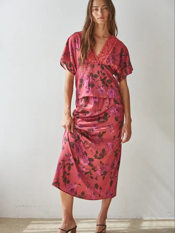 by Together Floral Blouse with Lace Neckline