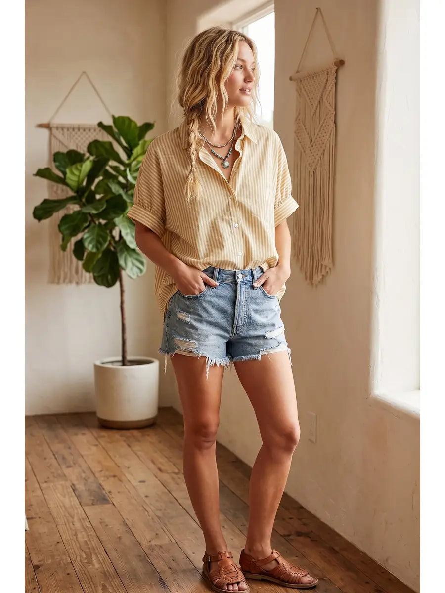 Short Sleeve Button Down Striped Shirt