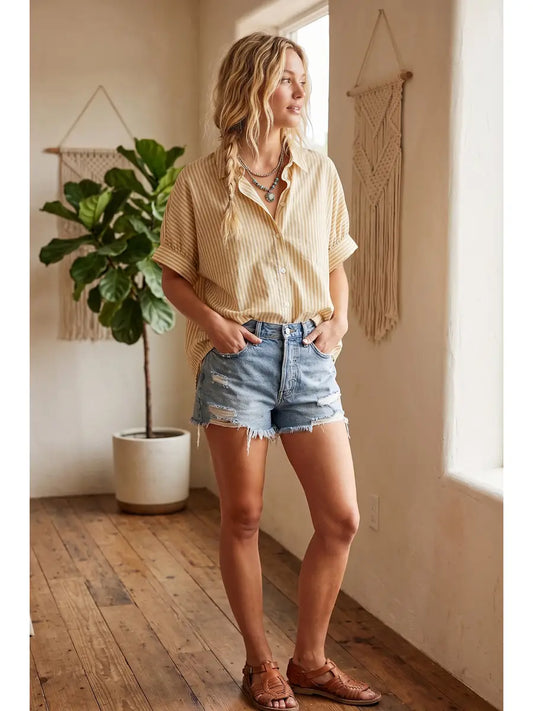 Short Sleeve Button Down Striped Shirt