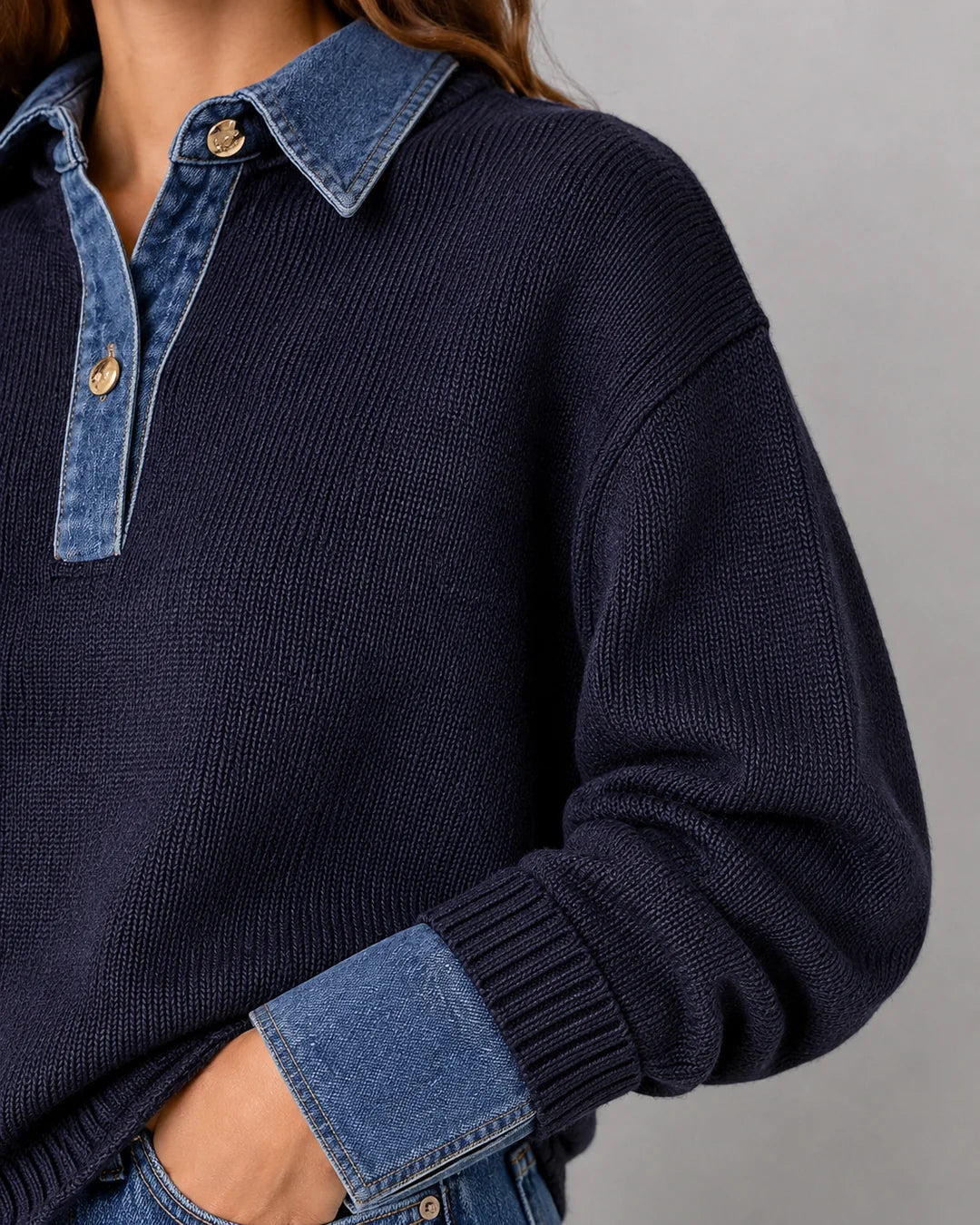 Elan Denim Collar Sweater